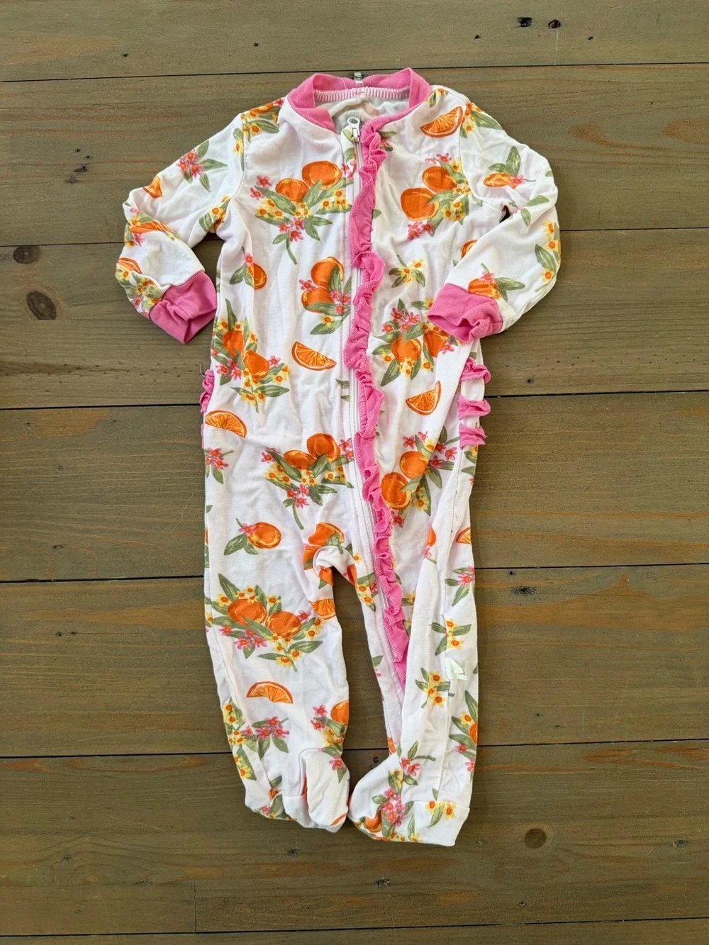 Like New Milkberry Bamboo Rayon Orange Print Zip Sleeper - 0-3 Months